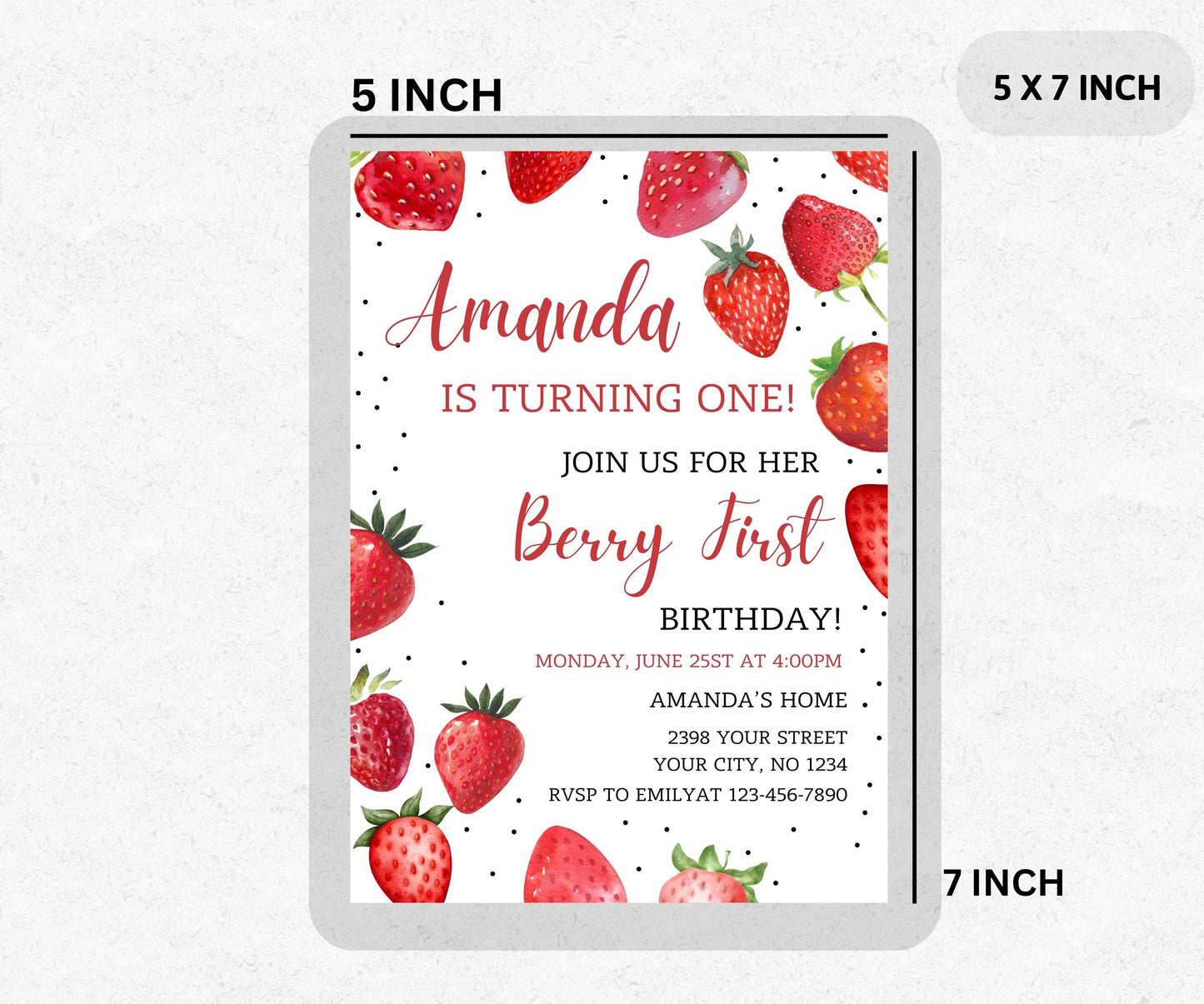 Berry First Birthday Invitation Template, Berry First Birthday Invitation, Berry First Birthday Invitation, Canva Editable