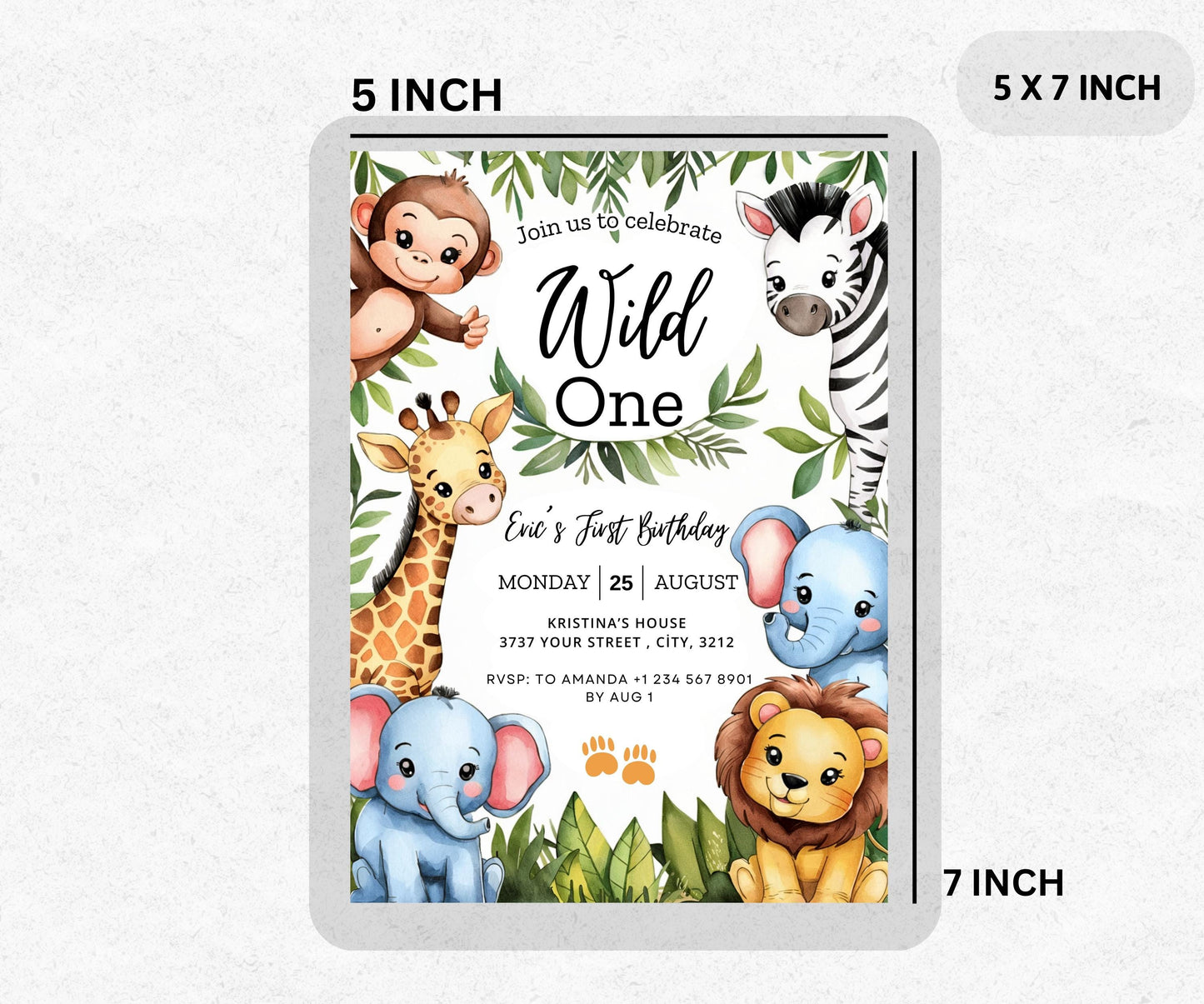 EDITABLE Safari Birthday Invitation, Wild One 1st Birthday Invite, Safari Jungle Animals invitations, Wild One 1St template Instant Download