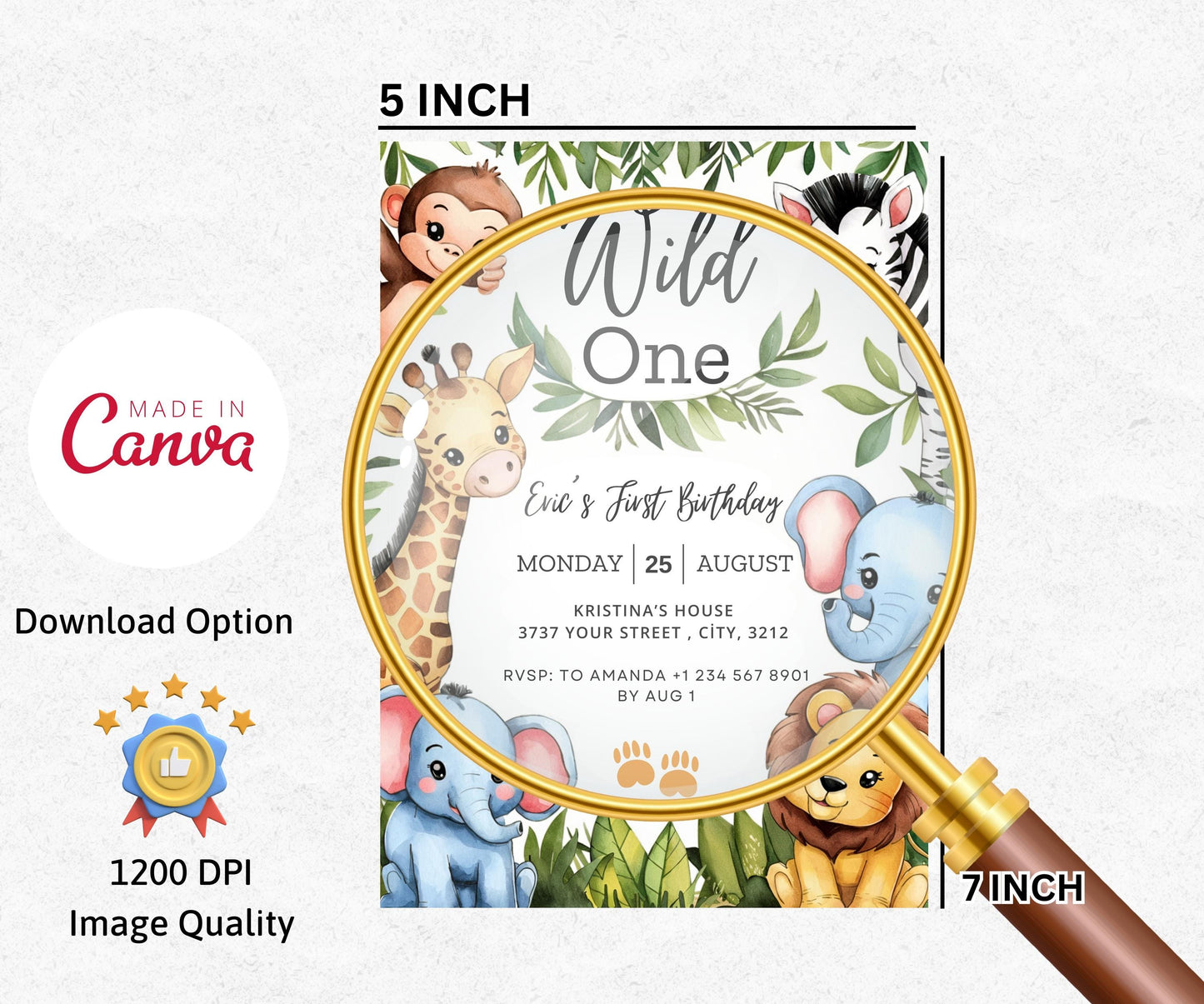 EDITABLE Safari Birthday Invitation, Wild One 1st Birthday Invite, Safari Jungle Animals invitations, Wild One 1St template Instant Download