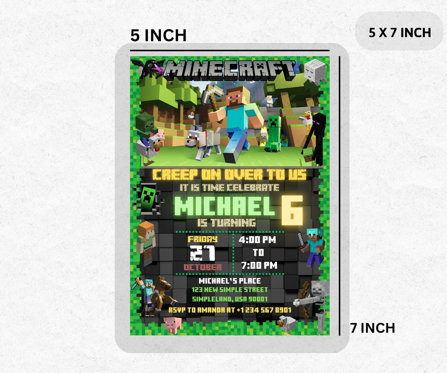 Editable Minecraft Birthday Invitation | Minecrafter Invite Template | Mine birthday invitations | Editable in Canva Invite Instant Download