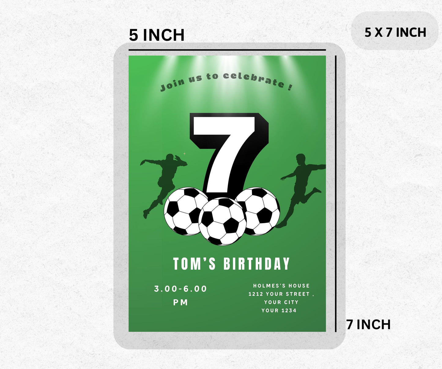 Editable football Soccer player Birthday Invitation Template, Printable Birthday Party Invitations, Digital Kids Party Invite, 5x7, Canva