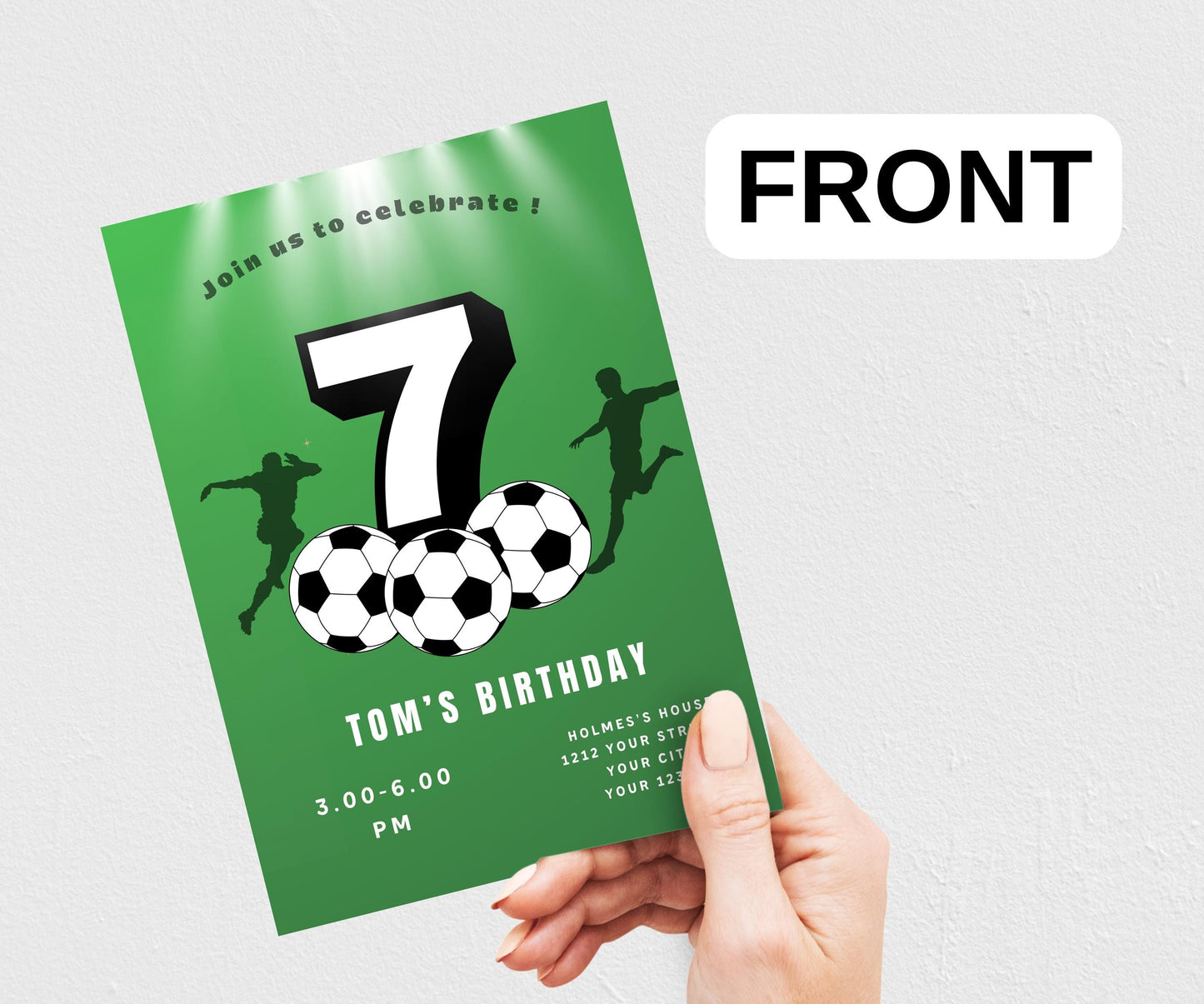 Editable football Soccer player Birthday Invitation Template, Printable Birthday Party Invitations, Digital Kids Party Invite, 5x7, Canva