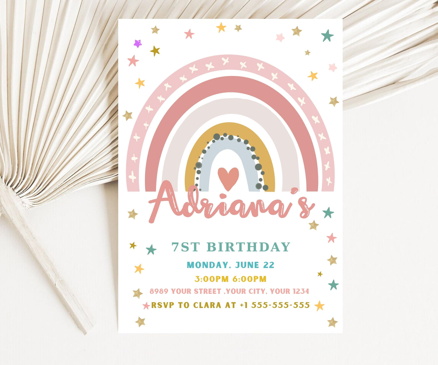 Editable Boho Rainbow Birthday Invitation Boho Rainbow Invite Pastel Birthday Girls Birthday Party Printable Instant Download