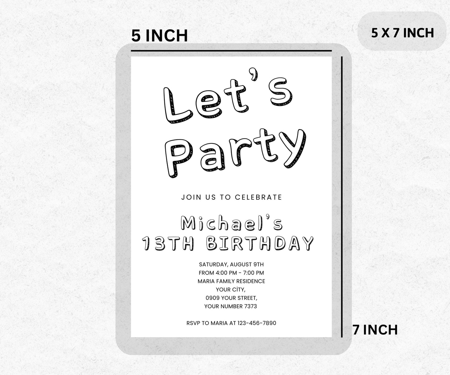 Simple Black and White Birthday Invitation Template, ANY AGE Birthday Invitation for Party Boy Kids Girls Teens Invitation, Instant Download