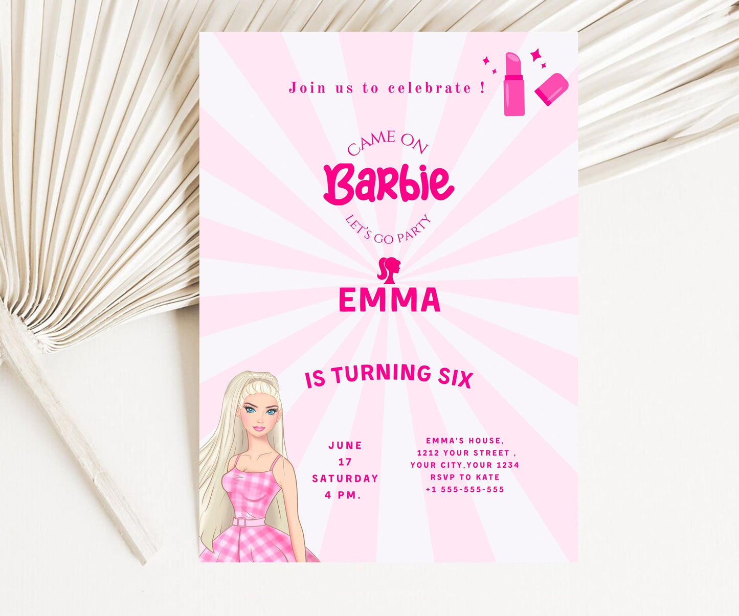 Editable Barbi Birthday Invitation template, Pink doll birthday barbi party invitation, Birthday invite template, Barbia template