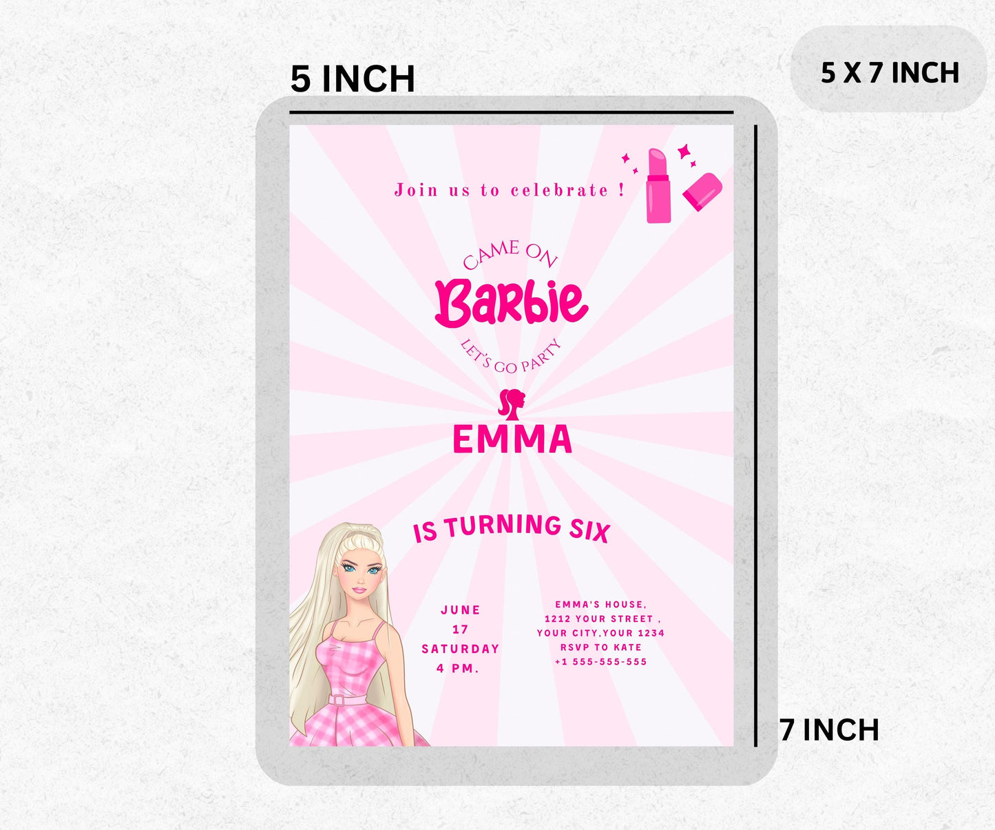 Editable Barbi Birthday Invitation template, Pink doll birthday barbi party invitation, Birthday invite template, Barbia template