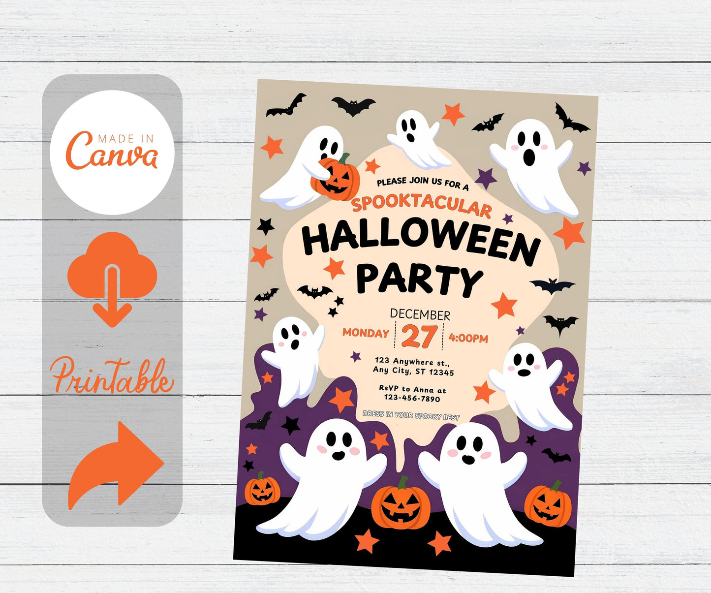 Editable Halloween Birthday Invitation, Halloween Ghost Invitation, Spooktacular Ghost Party Invitation, Halloween Birthday Ghost Party Card