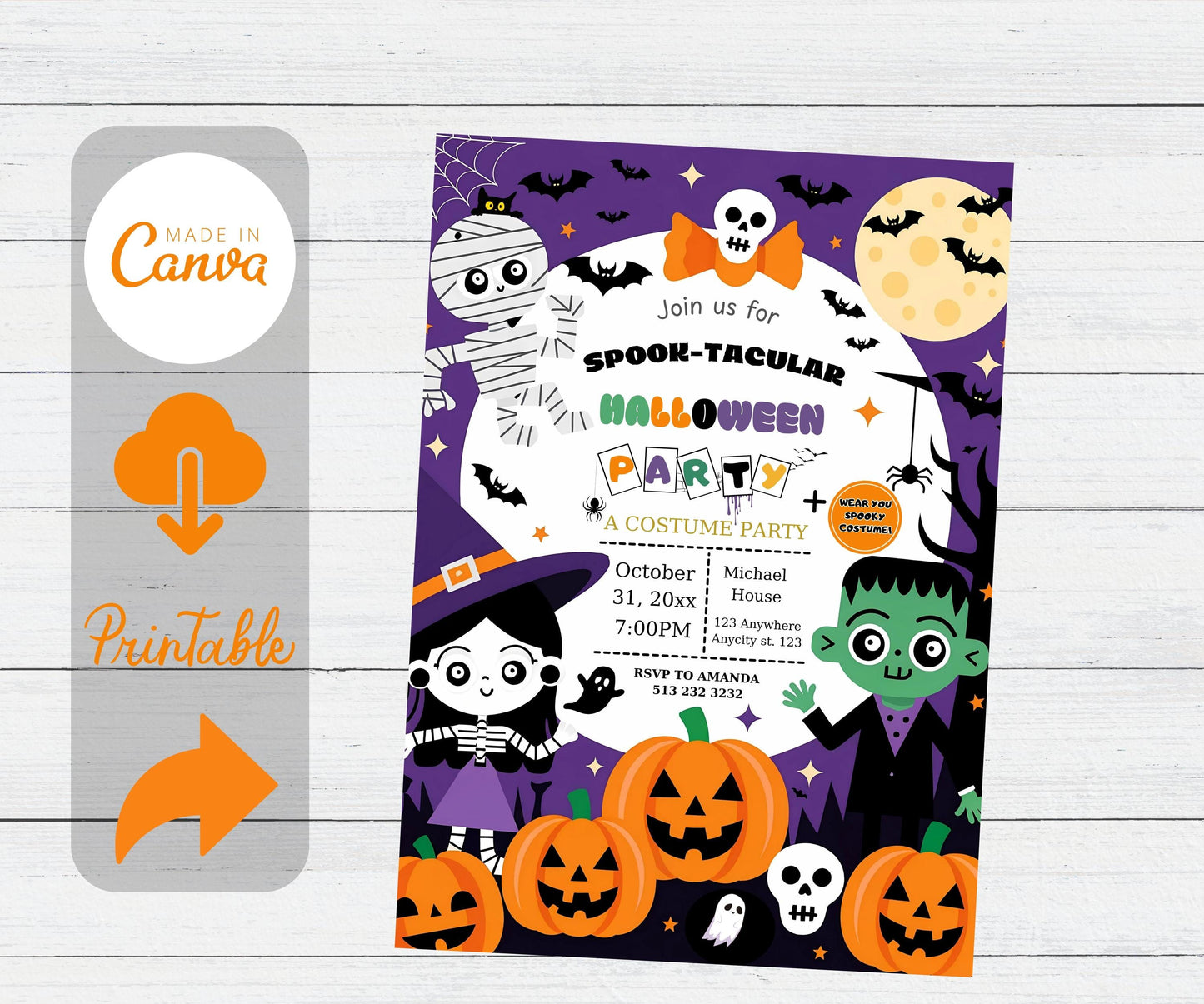 Editable halloween invitation party Editable party invitation template Halloween party invite spooky kids costume party canva template