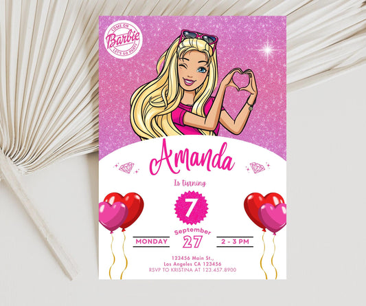 Editable Barbi Fashion Doll Party Invitation, Girl Party Invite, Barbi Girls Birthday Invite Doll Birthday Invitation, Barbi Birthday Invite