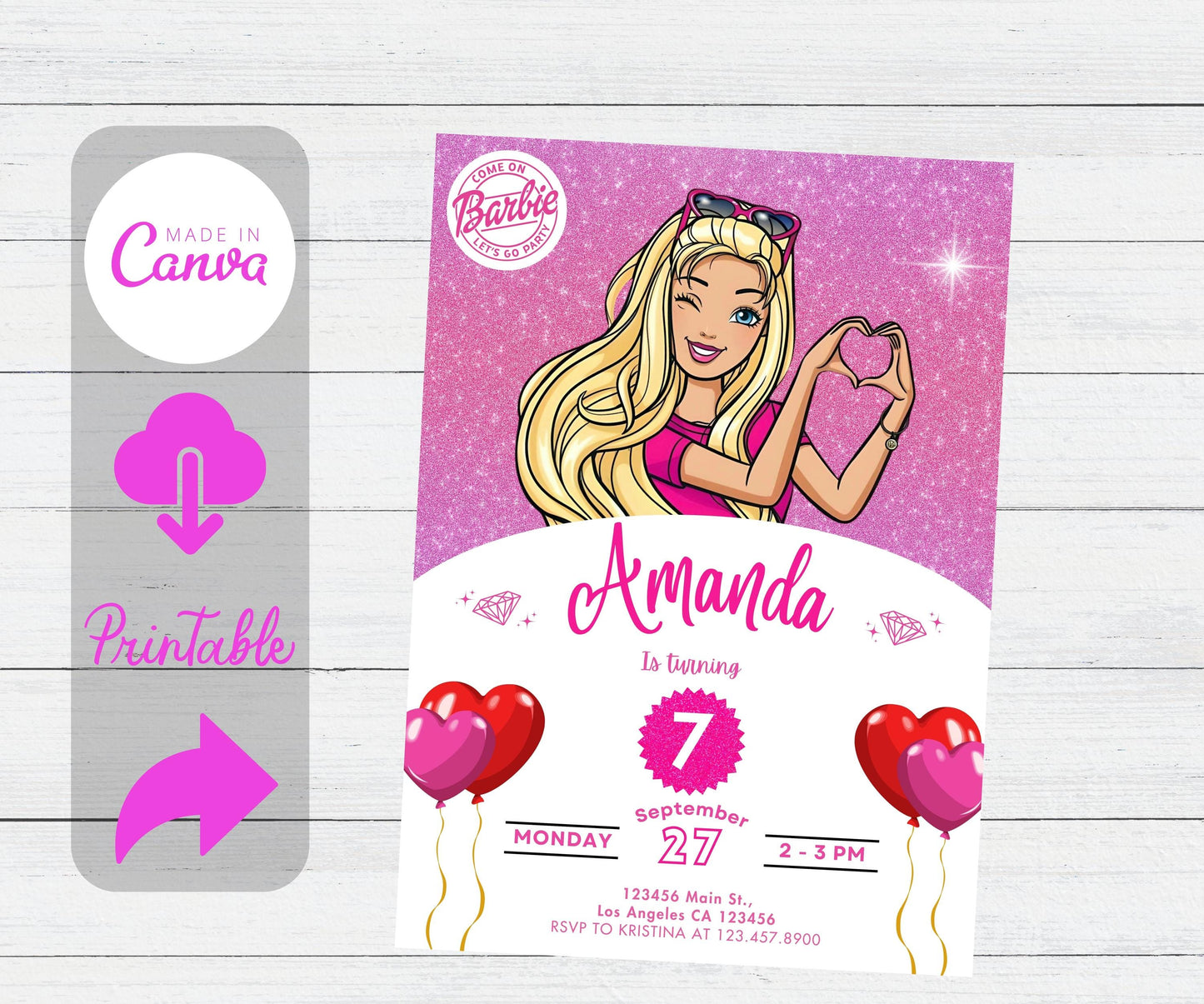 Editable Barbi Fashion Doll Party Invitation, Girl Party Invite, Barbi Girls Birthday Invite Doll Birthday Invitation, Barbi Birthday Invite