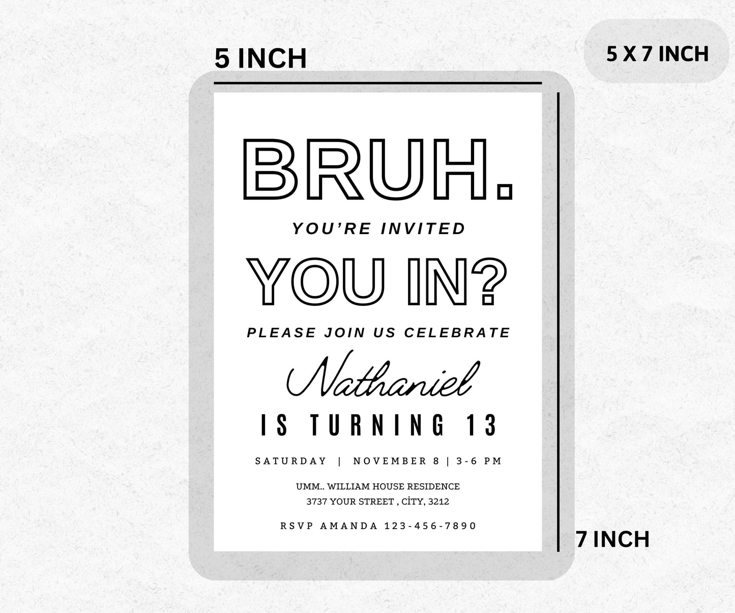 Editable BRUH Birthday Invitation Template - Printable Birthday Party Invitations - Digital Bday Party Invite Template - Bruh You're Invited