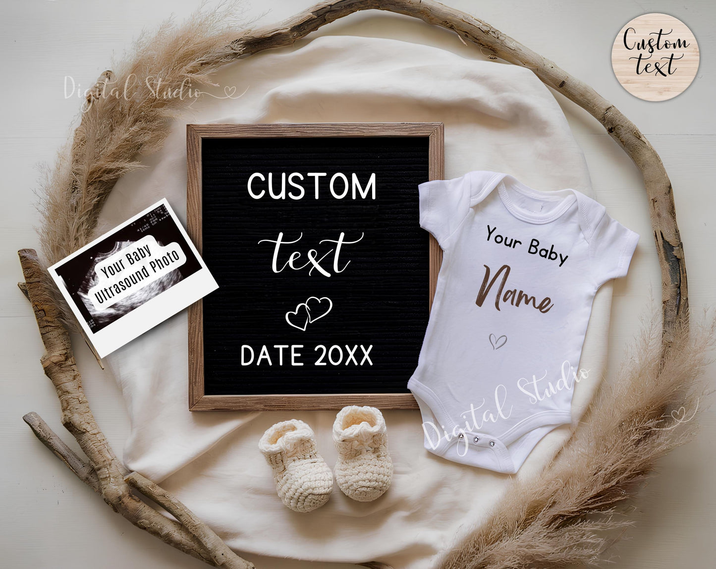 Editable Minimalist Pregnancy Baby Announcement Digital, Editable Greenery Pregnancy Reveal, Eucalyputus Ten little Fingers Baby Reveal