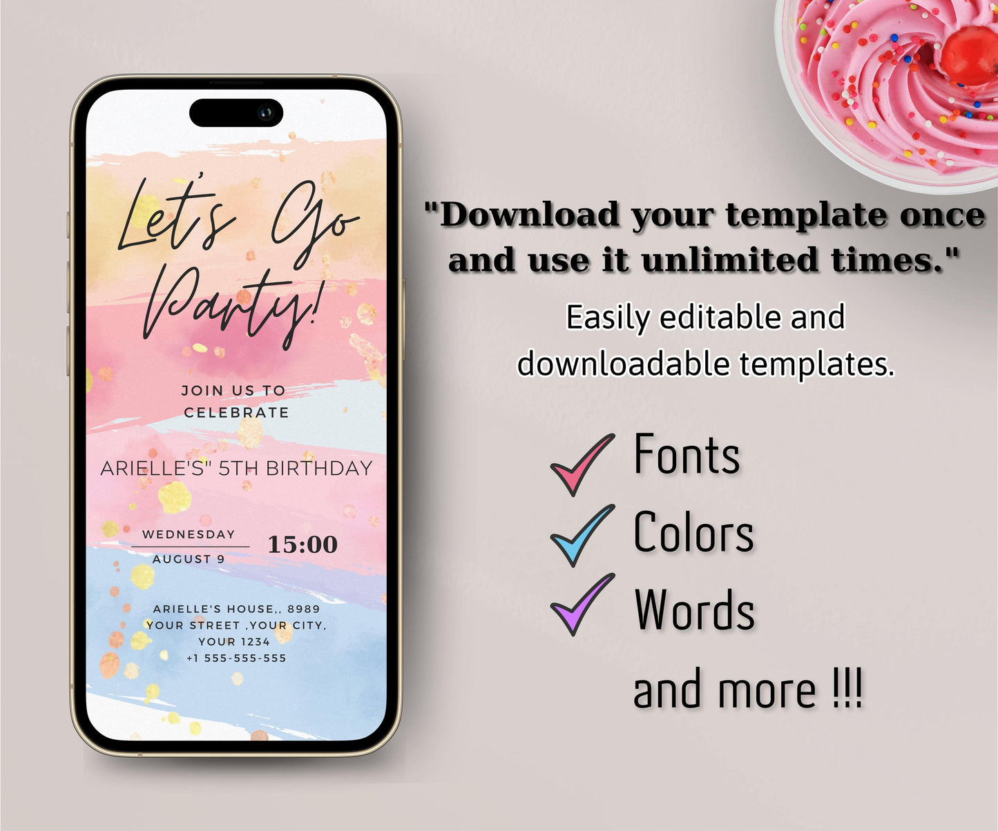 Digital Colorful Party Invitation | DIY Canva Template | Electronic Birthday Invite | All Purpose | Mobile Phone Text Party Email SMS Evite