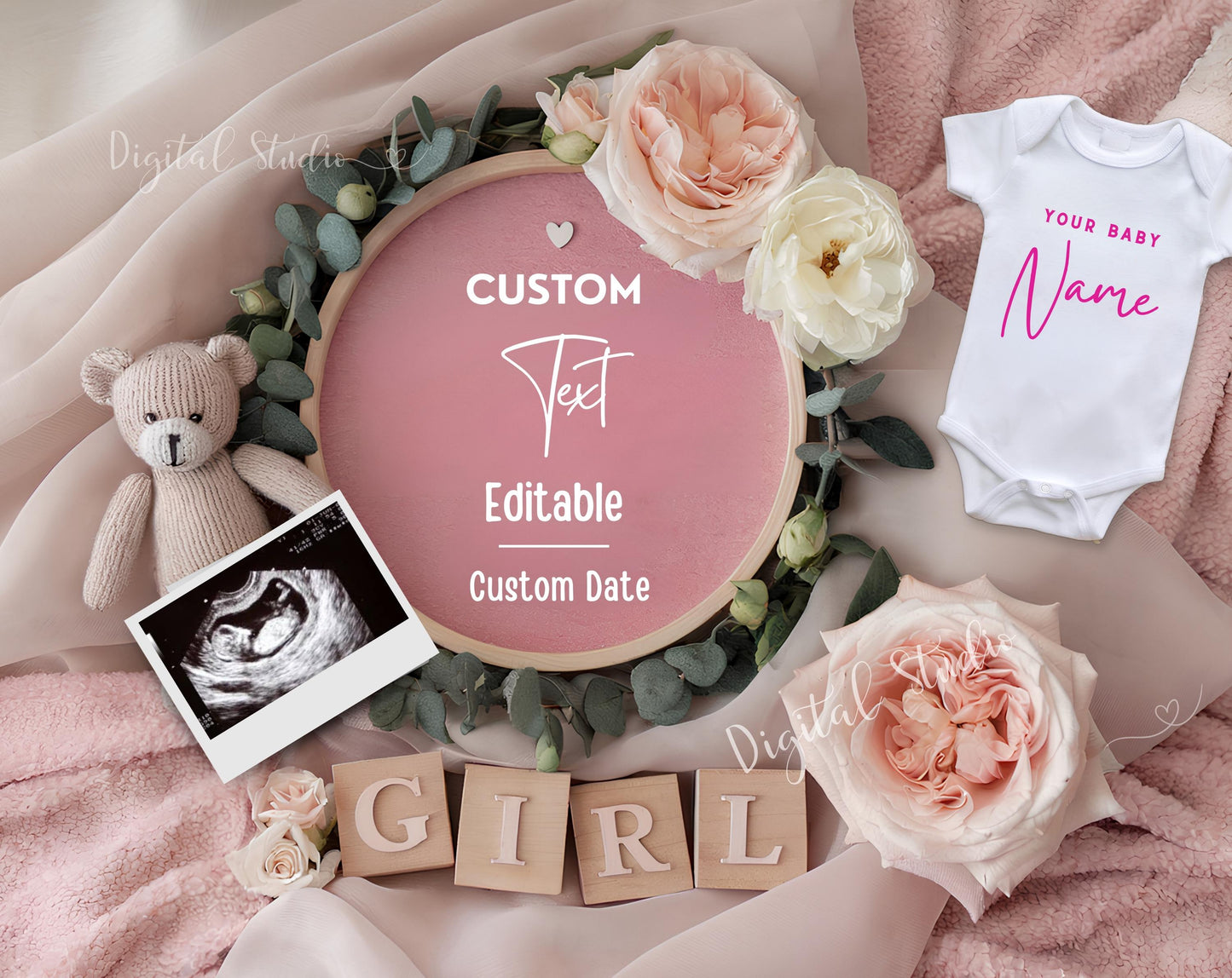 Baby Girl Pregnancy Announcement Digital, Girl Baby Announcement, Girl Baby Reveal, Social Media Reveal, Sale