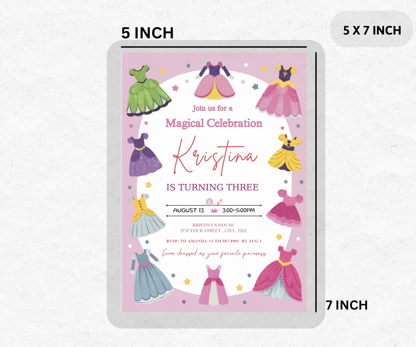 EDITABLE Princess Birthday Invitation, Princess Magical Dresses Invite, Royal Girl Pink Dress Up Party Magical Princess Birthday Invitation