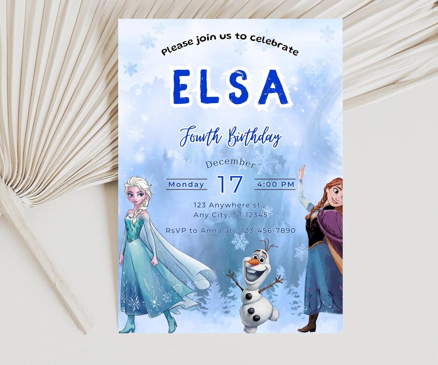 Frozen Birthday Invitation Frozen Invitation Princess Elsa Anna Party Invitation, EDITABLE Girl Frozen Birthday Invite Theme Digital Instant