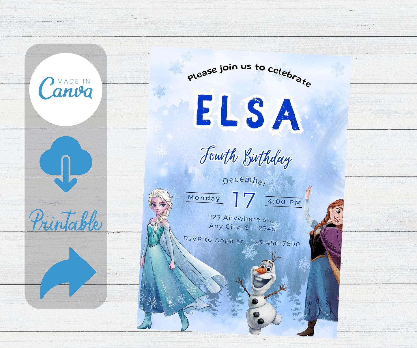 Frozen Birthday Invitation Frozen Invitation Princess Elsa Anna Party Invitation, EDITABLE Girl Frozen Birthday Invite Theme Digital Instant