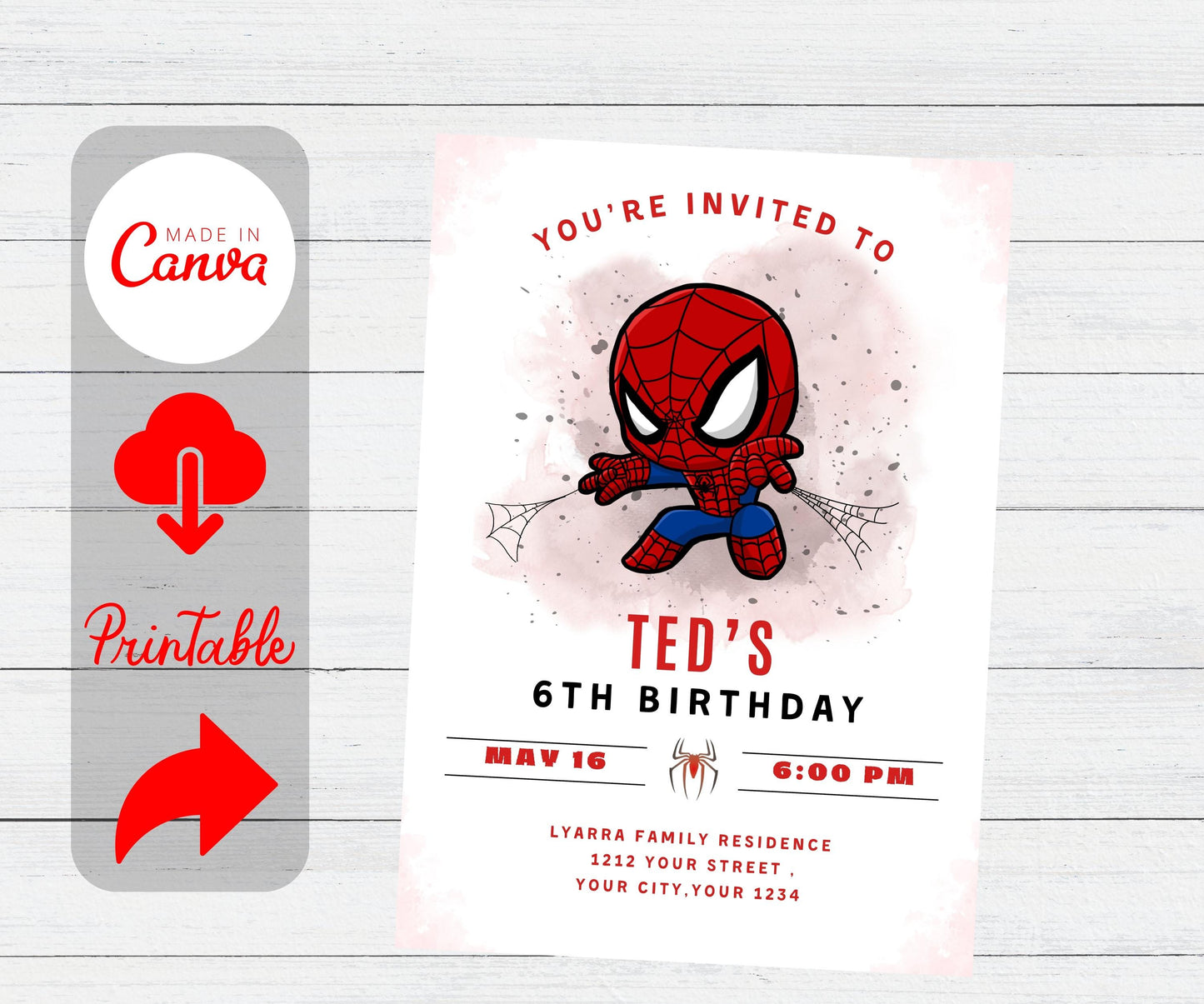 Spidey Birthday Invitation Spidey WaterColor Invitation Spider man Birthday Party Invite Kids Editable Spidey Template Instant Download