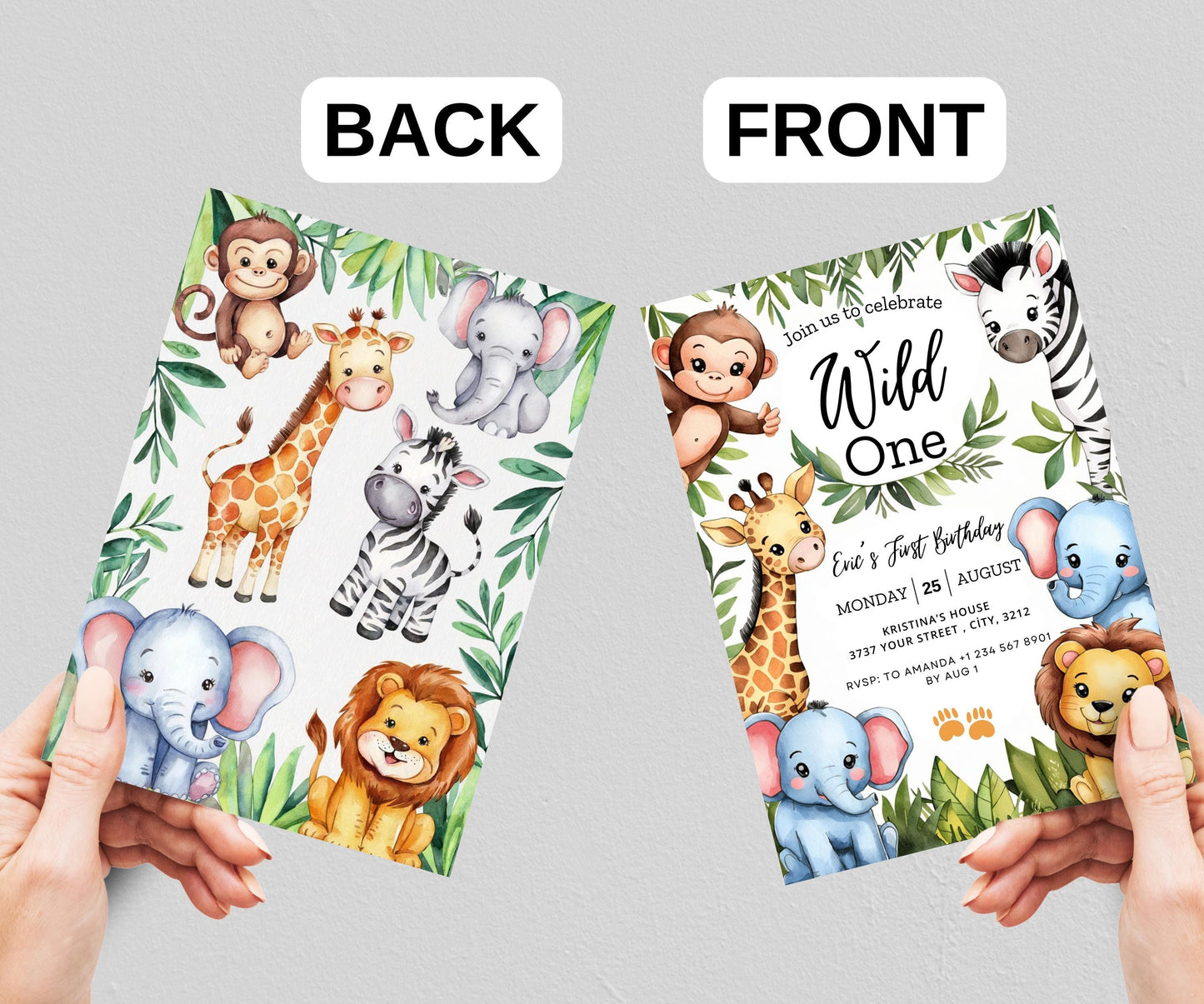 EDITABLE Safari Birthday Invitation, Wild One 1st Birthday Invite, Safari Jungle Animals invitations, Wild One 1St template Instant Download