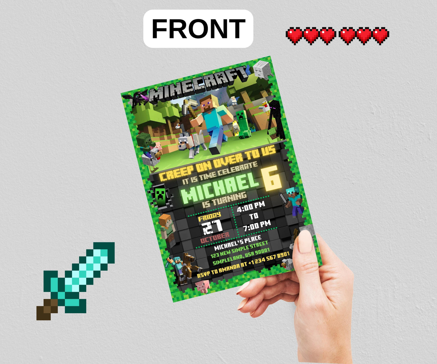 Editable Minecraft Birthday Invitation | Minecrafter Invite Template | Mine birthday invitations | Editable in Canva Invite Instant Download