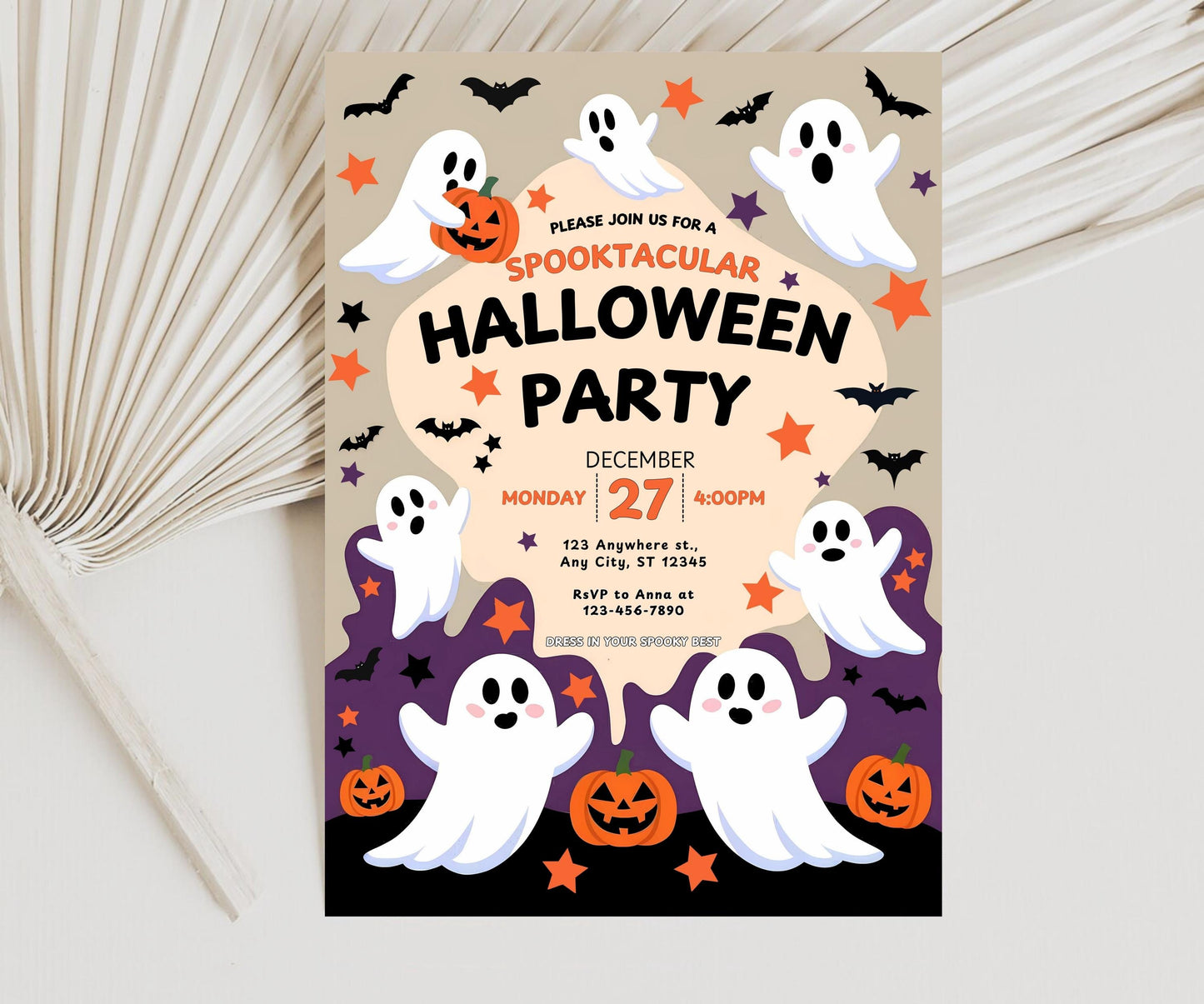 Editable Halloween Birthday Invitation, Halloween Ghost Invitation, Spooktacular Ghost Party Invitation, Halloween Birthday Ghost Party Card