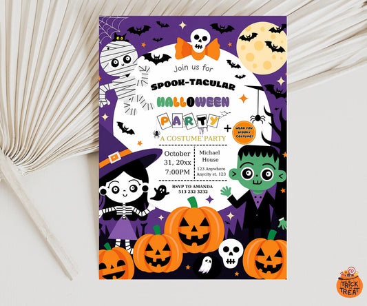 Editable halloween invitation party Editable party invitation template Halloween party invite spooky kids costume party canva template