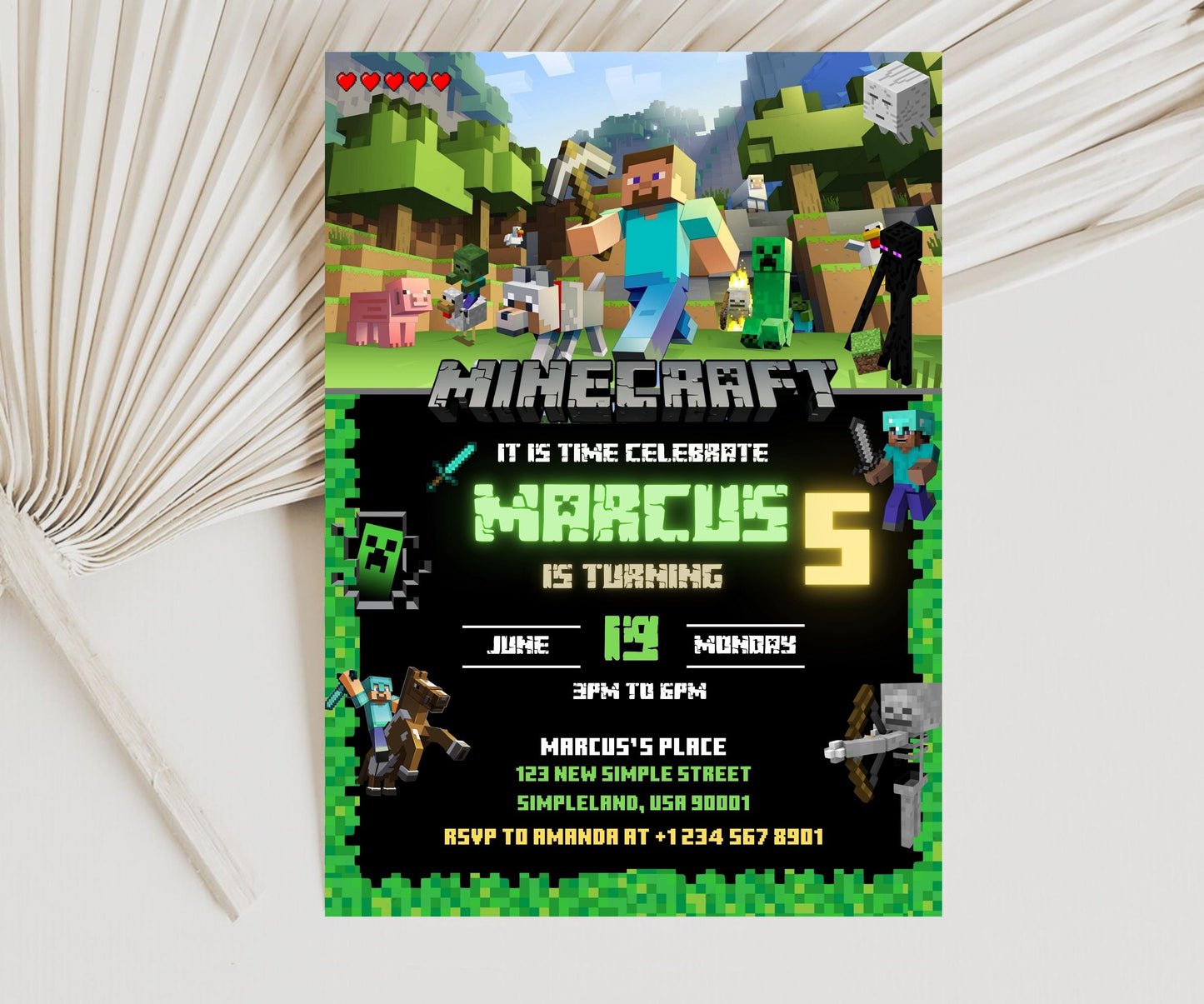 Editable Minecraft Birthday Invitation, Minecrafter birthday invitations, Minecraft Birthday Invitation, Gamer invitation, Editable Canva