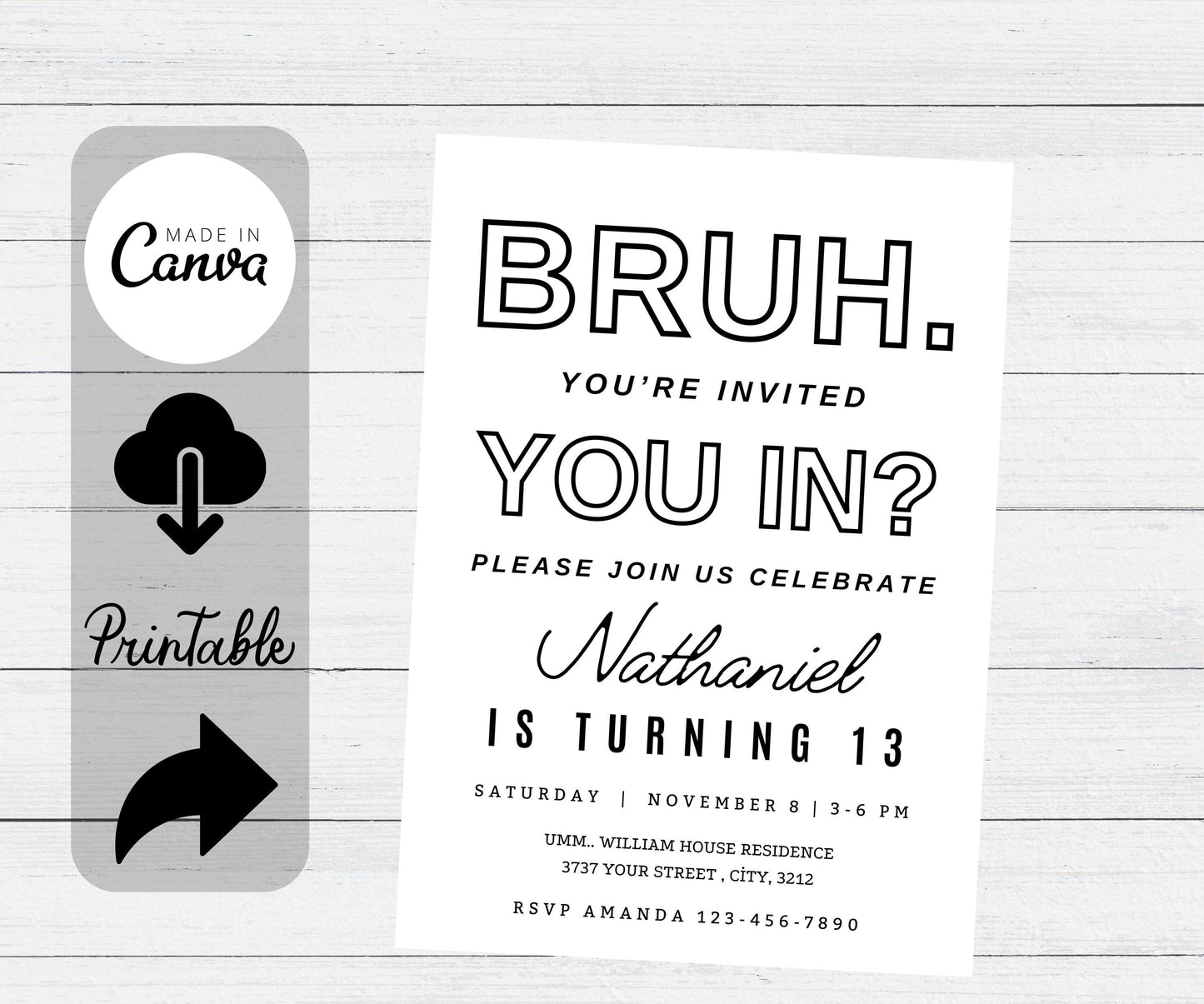 Editable BRUH Birthday Invitation Template - Printable Birthday Party Invitations - Digital Bday Party Invite Template - Bruh You're Invited