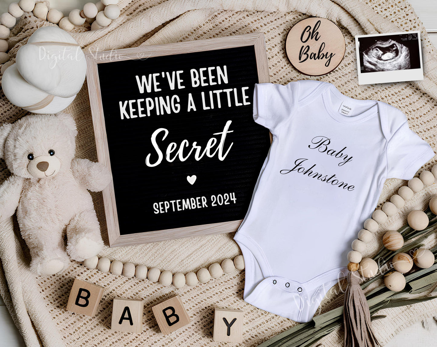 Digital Pregnancy Announcement for Social Media, Editable Letter Board Pregnancy Announcement, Gender Neutral Announcement, Instant Download