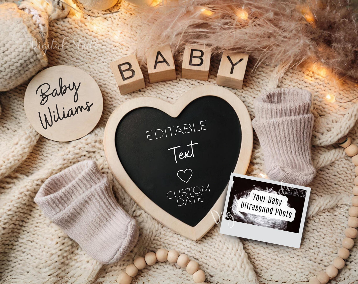 Neutral Pregnancy Announcement Digital, Pregnancy Announcement to Husband, Pregnancy Announcement Template, Boho Bear Baby Reveal, Editable