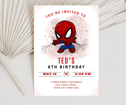 Spidey Birthday Invitation Spidey WaterColor Invitation Spider man Birthday Party Invite Kids Editable Spidey Template Instant Download