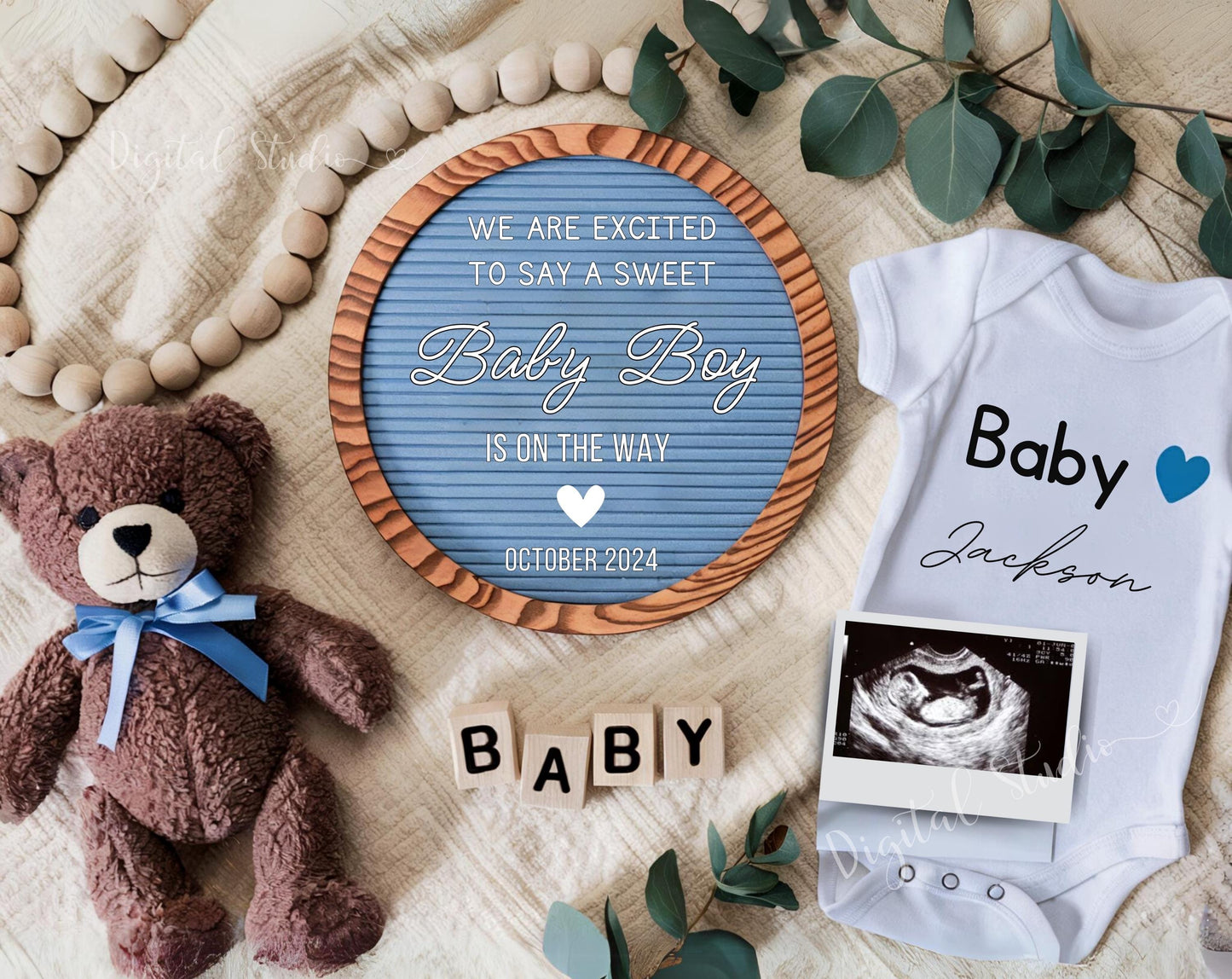 Boy Digital Pregnancy Announcement for Social Media, Editable Letter Board Pregnancy Announcement, Baby Boy Announcement, Instant Download