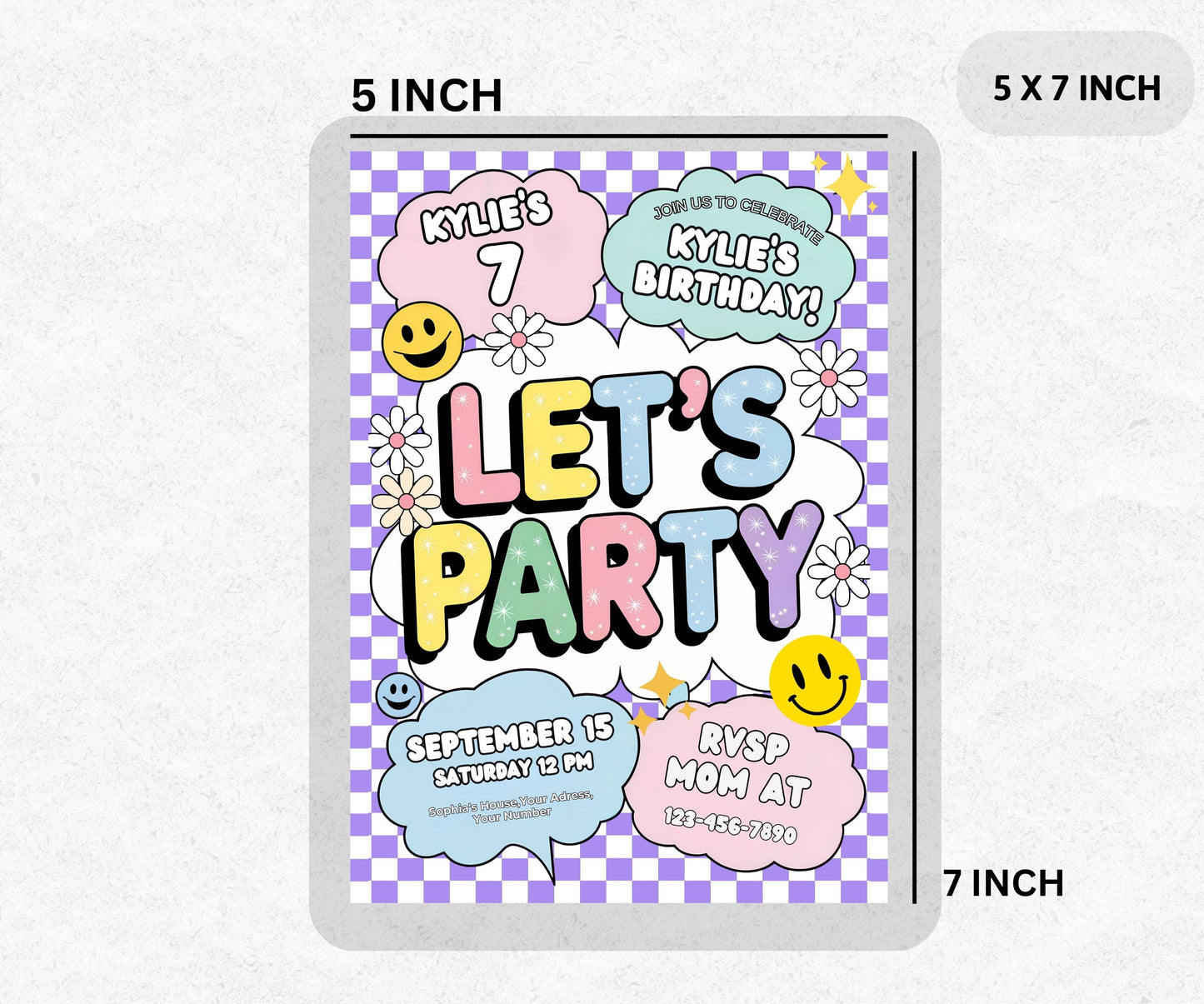 Digital Editable Preppy Patch Letter Invitation | Retro Varsity Patch Birthday Invitation | Let’s Party Smiley Face Editable Invite Download