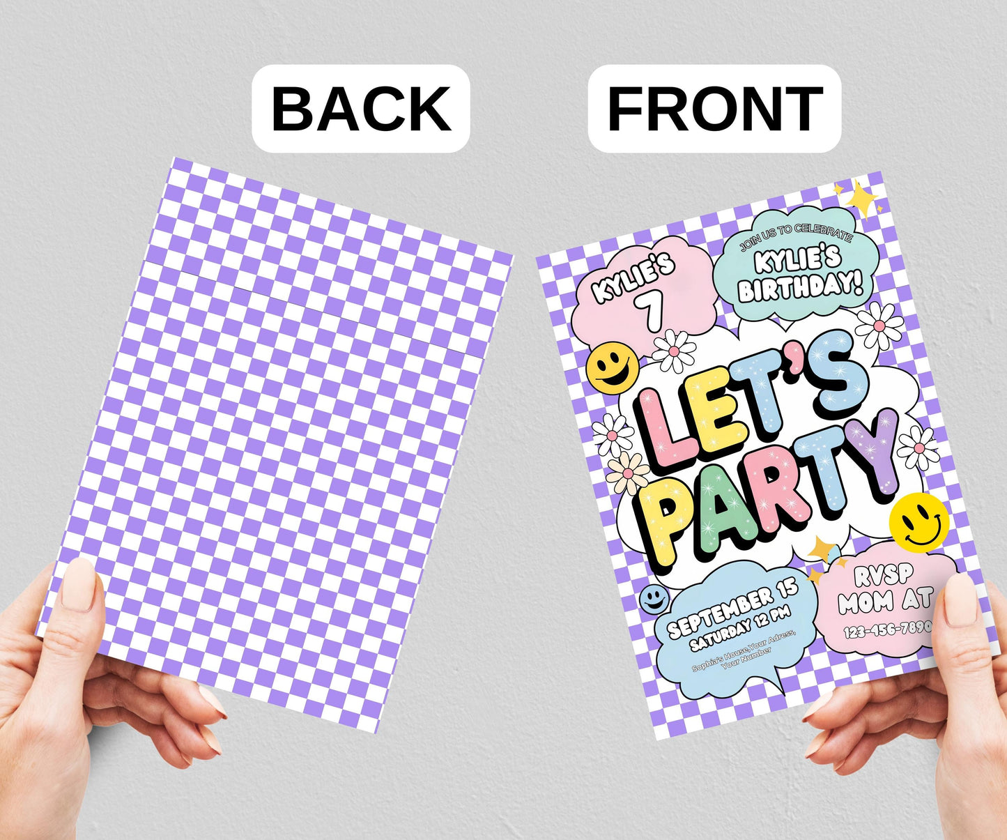 Digital Editable Preppy Patch Letter Invitation | Retro Varsity Patch Birthday Invitation | Let’s Party Smiley Face Editable Invite Download