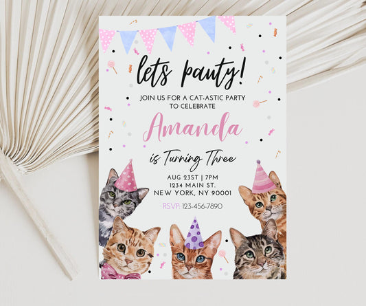 Cat Themed Birthday Invitation, Editable Cat Birthday Invite, Cat Birthday Invitation, Cat Invitation, Are you kitten me Invitation