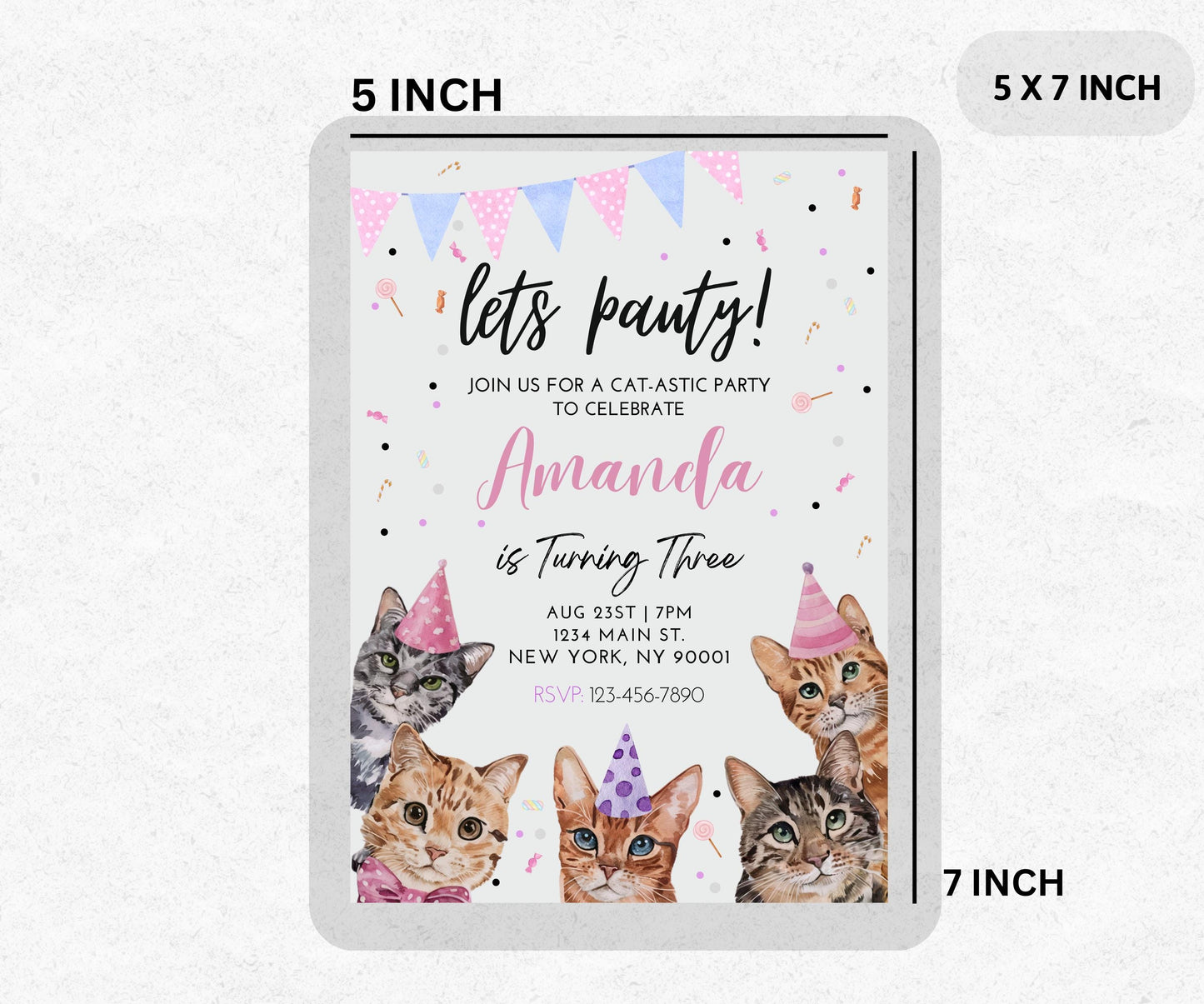 Cat Themed Birthday Invitation, Editable Cat Birthday Invite, Cat Birthday Invitation, Cat Invitation, Are you kitten me Invitation