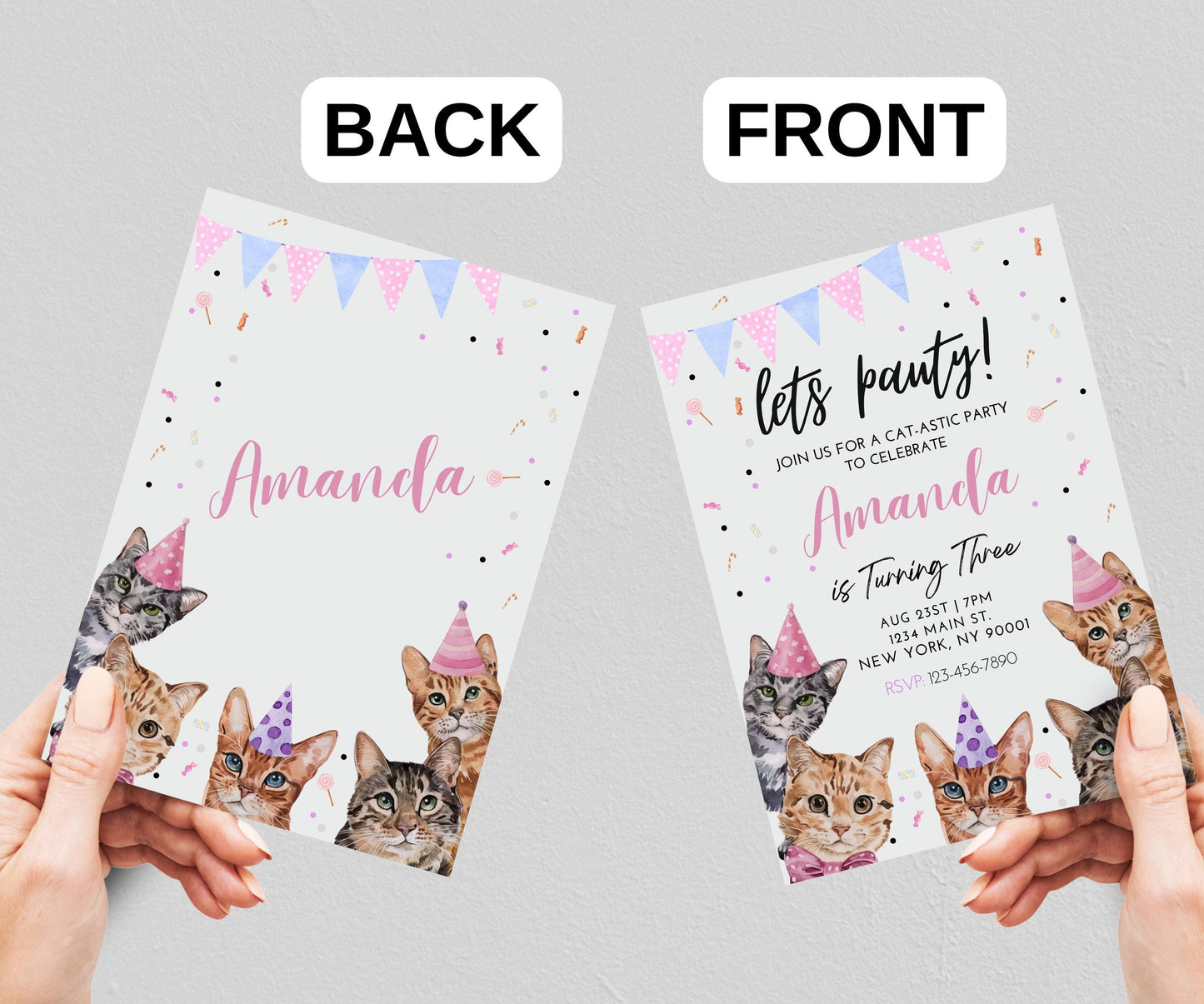 Cat Themed Birthday Invitation, Editable Cat Birthday Invite, Cat Birthday Invitation, Cat Invitation, Are you kitten me Invitation