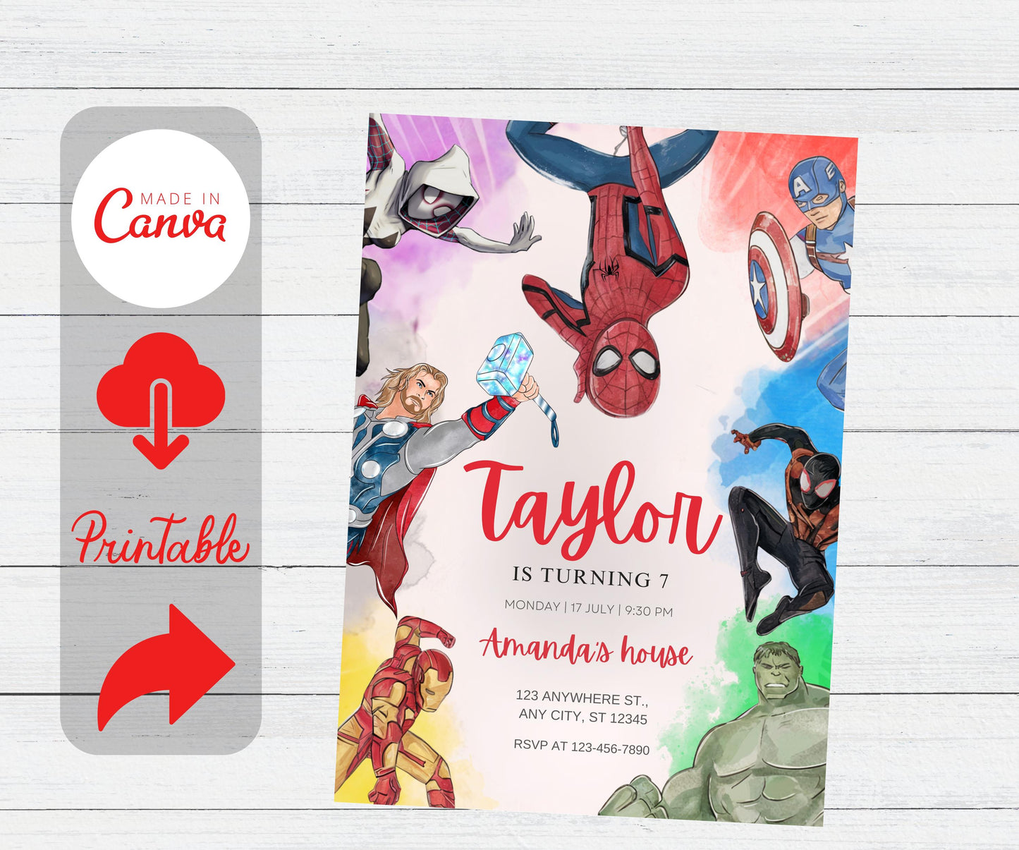 Editable Superhero Birthday Invitation Template, Avengers Superhero Digital Invitation, Super Hero Party Invitation, Instant Download