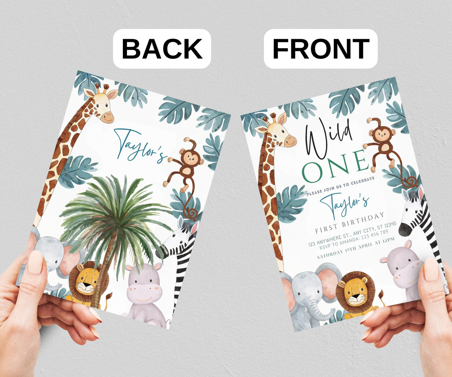 Safari Birthday Invitation, Editable Jungle Animals Birthday Invitation, Wild One Birthday Invitation, Safari Animals Baby Shower Template