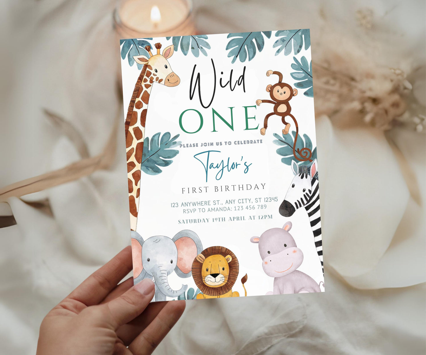 Safari Birthday Invitation, Editable Jungle Animals Birthday Invitation, Wild One Birthday Invitation, Safari Animals Baby Shower Template