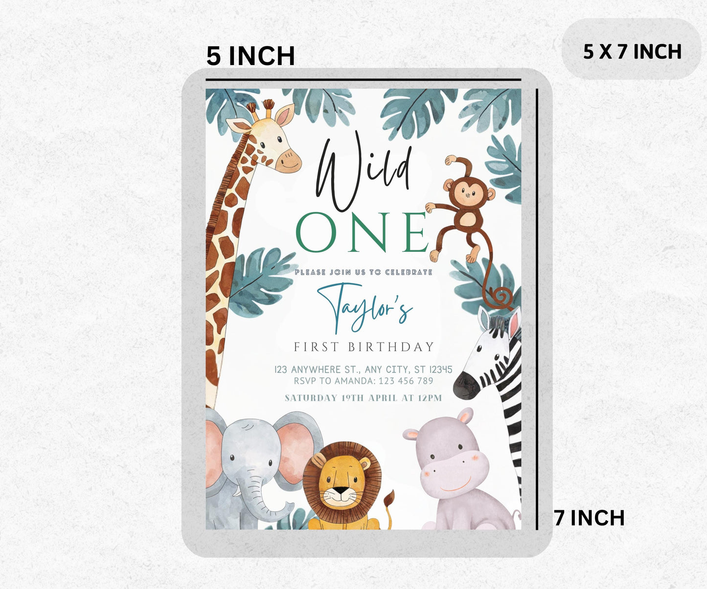 Safari Birthday Invitation, Editable Jungle Animals Birthday Invitation, Wild One Birthday Invitation, Safari Animals Baby Shower Template