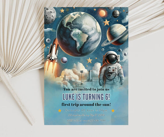 Outer Space Birthday Invitation - Editable Astronaut and Planets Party Invite, Galactic Adventure Card, Digital Space Theme Design