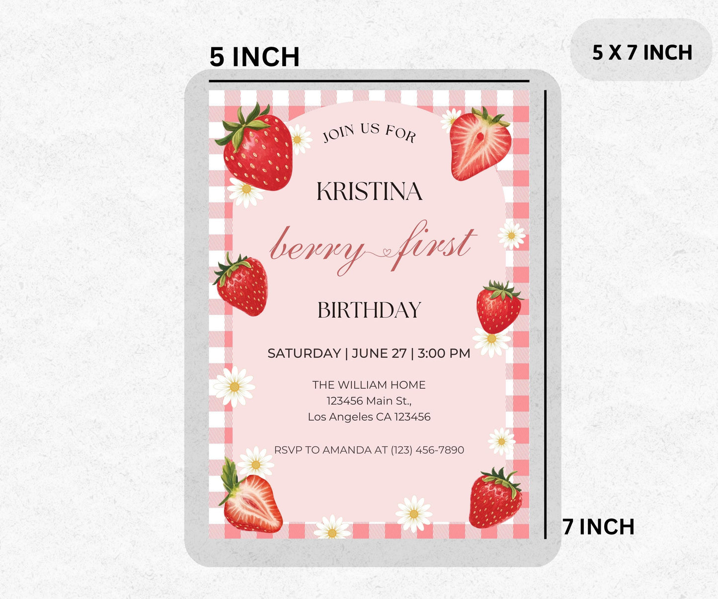 Berry First Invitation, StrawBerry First Birthday Invite, Berry 1st Birthday Invitation, Girl Strawberry Invitation, Canva Template