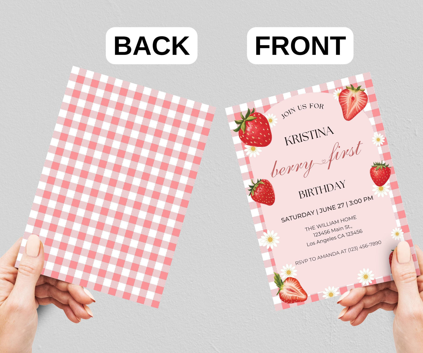 Berry First Invitation, StrawBerry First Birthday Invite, Berry 1st Birthday Invitation, Girl Strawberry Invitation, Canva Template