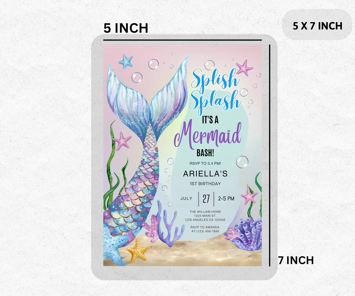 Mermaid Birthday Invitation, EDITABLE Mermaid Invitation, Mermaid Party Invitation, Under the Sea Invitation, Pink Theme Instant Download