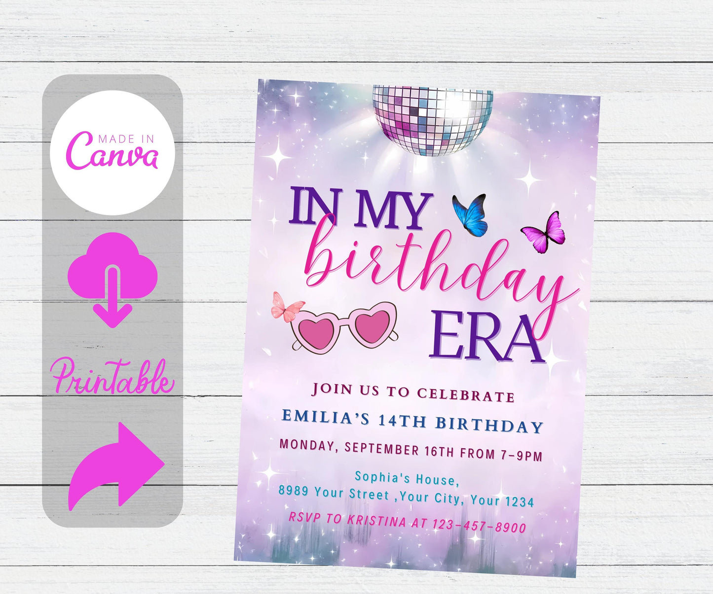 In My Birthday Era Invitation - Teen Birthday Girl Music Party Birthday Invite - Purple and Blue Eras Party - Editable Digital Printable