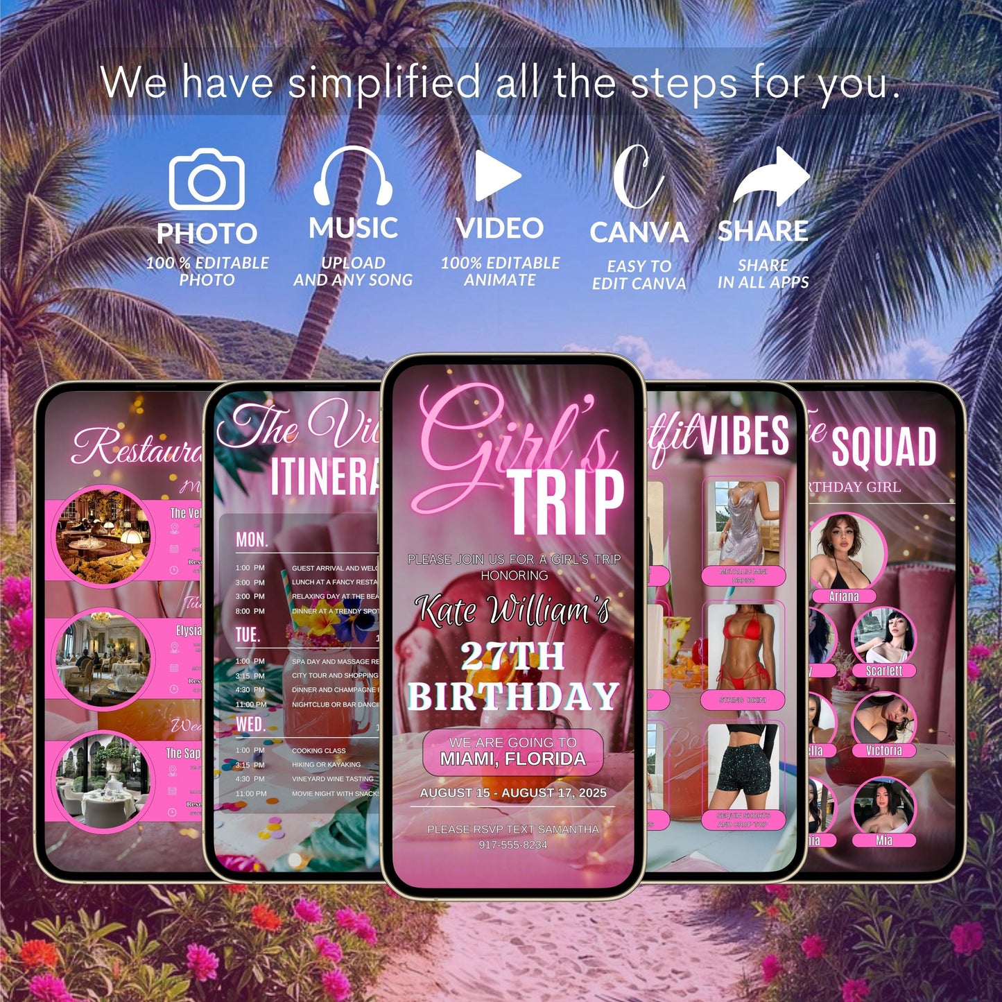 Girls Trip Itinerary, Itinerary Template, Editable Travel Iitineray, Birthday Weekend Invitation, Weekend Itinerary, Digital Schedule