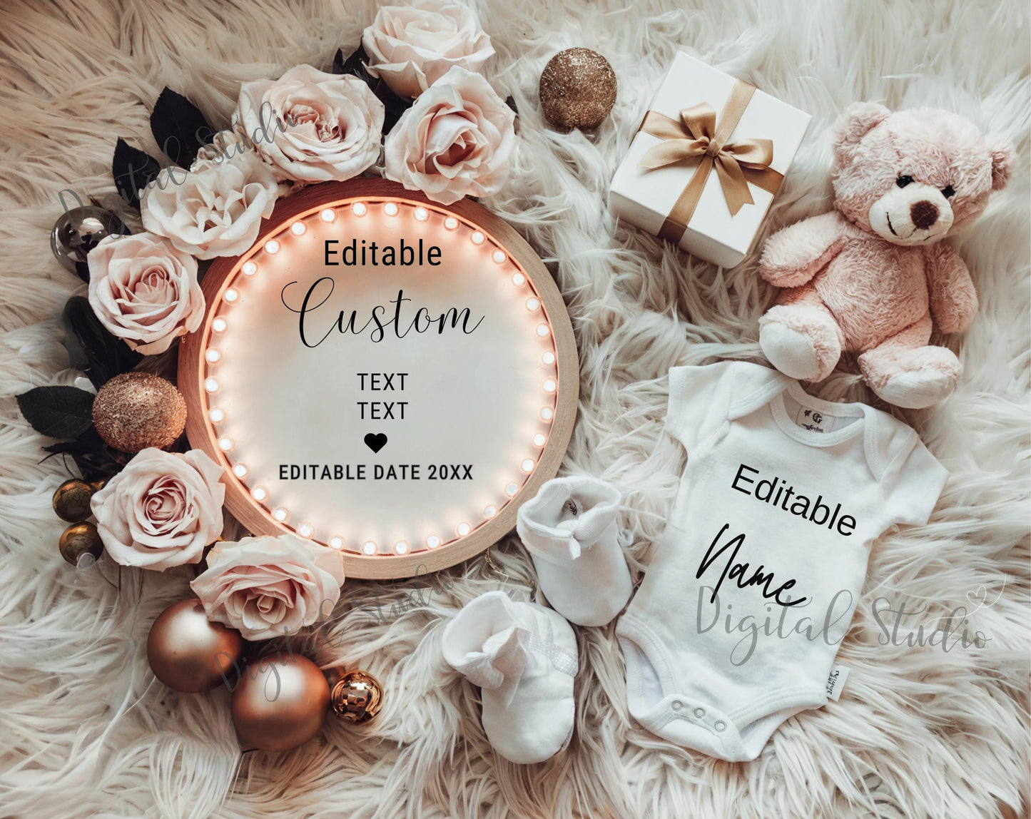 New Years Pregnancy Announcement, Editable Magical 2025 Baby Announcement, January Social Media Ultrasound Reveal, Neutral Christmas Wreath