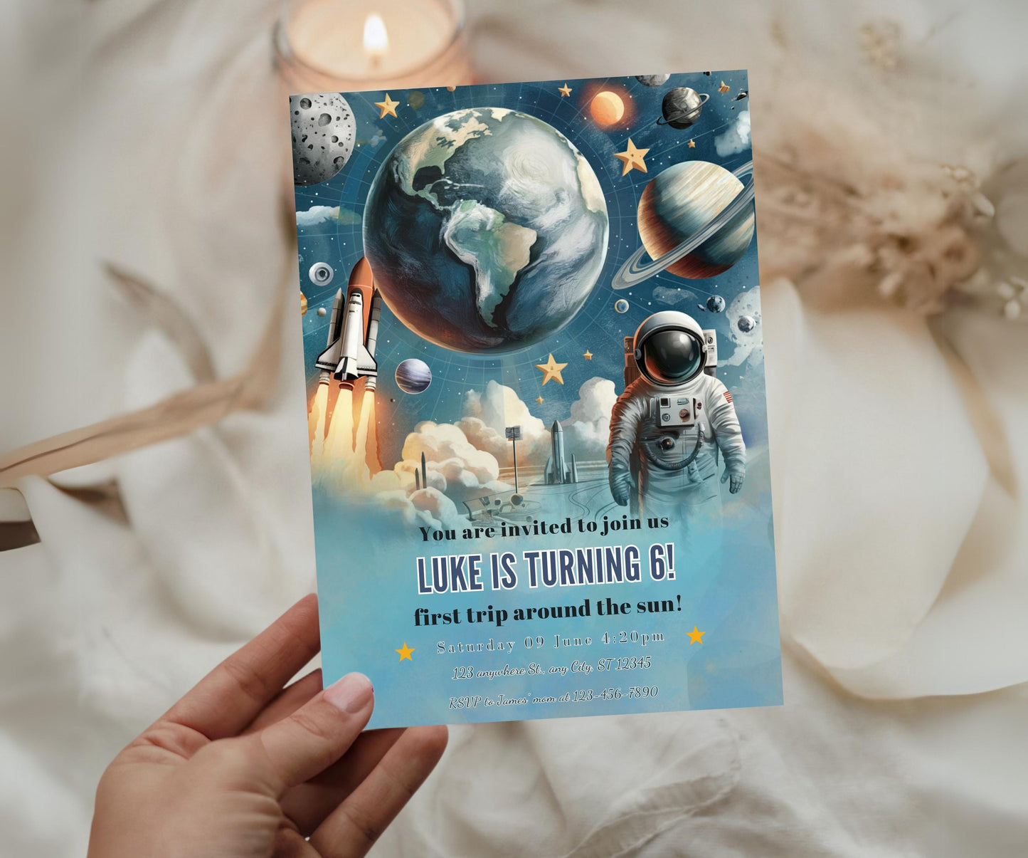 Outer Space Birthday Invitation - Editable Astronaut and Planets Party Invite, Galactic Adventure Card, Digital Space Theme Design