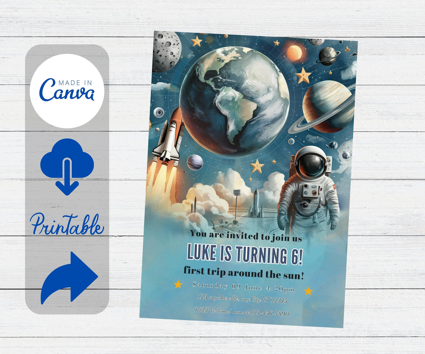 Outer Space Birthday Invitation - Editable Astronaut and Planets Party Invite, Galactic Adventure Card, Digital Space Theme Design